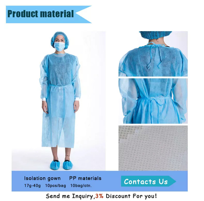 Wasserdichtes Wegwerfisolierungs-Kleid medizinischer blauer 35 G/M